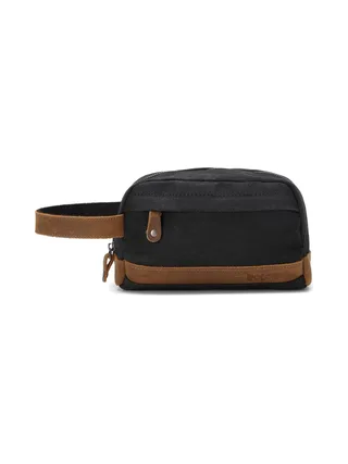 TONY - Trousse de toilette en cuir véritable et toile enduite - Bleu 25