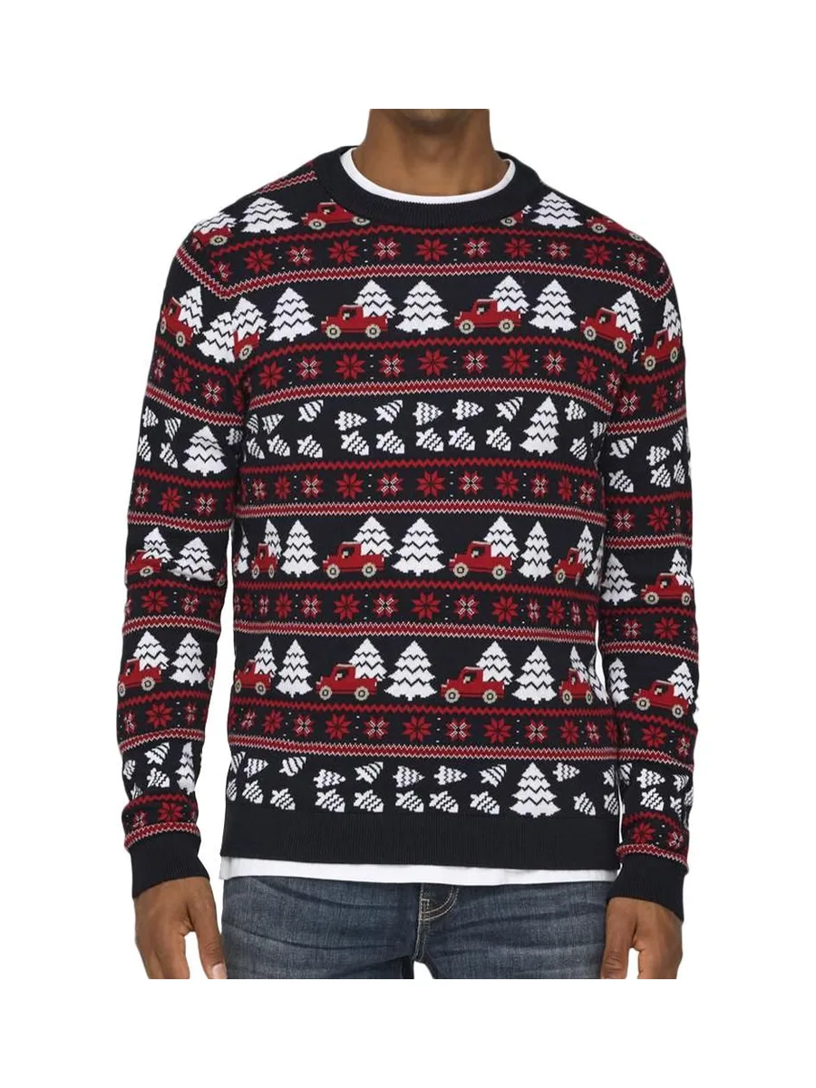 Pull de Noël Marine/Rouge Homme Only & Sons Xmas 2