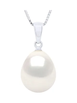 Pendentif Bélière Articulée Véritable Perle d'Eau Douce Poire 10-11 mm — Or Blanc 750 Millièmes 1