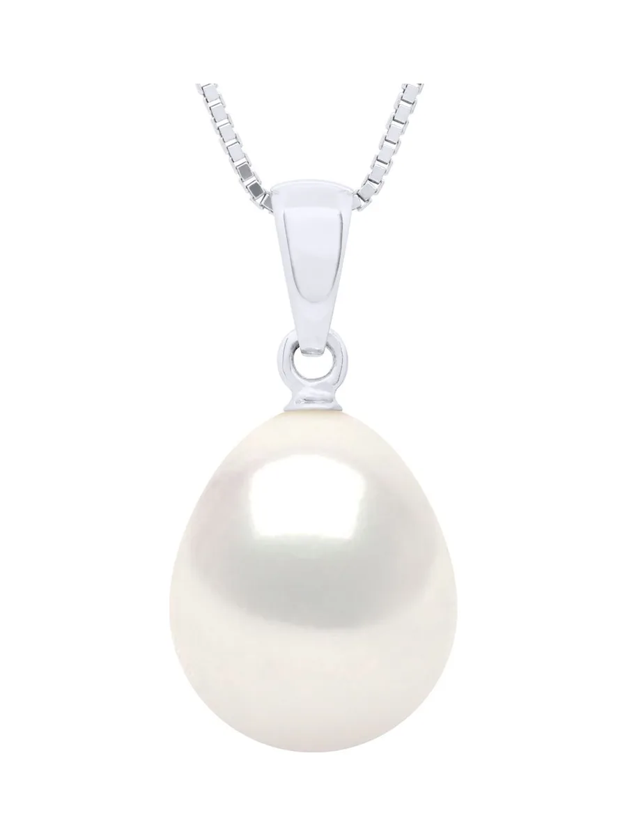 Pendentif Bélière Articulée Véritable Perle d'Eau Douce Poire 10-11 mm — Or Blanc 750 Millièmes 1