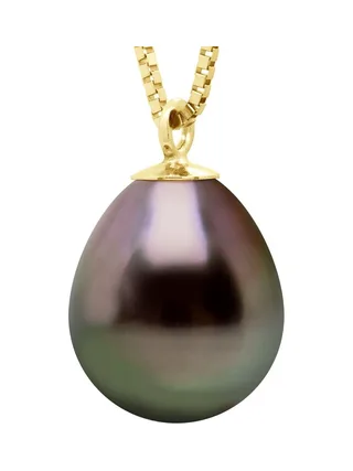 Collier Véritable Perle de Tahiti Poire 9-10 mm — Or Jaune 375 Millièmes — 42 cm 1