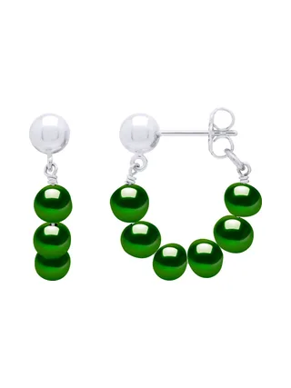 Boucles d'Oreilles Pendantes Véritables Perles d'Eau Douce Semi-6-7 mm — Argent 925 Millièmes Rhodié 1