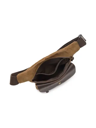 JEFF - Pochette banane en cuir véritable et toile enduite - Bleu 14