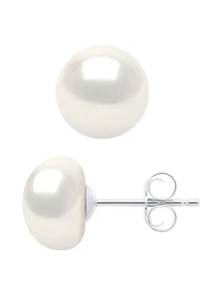 Boucles d'Oreilles Véritables Perles de Culture d'Eau Douce Boutons 8-9 mm — Argent 925 Millièmes 1