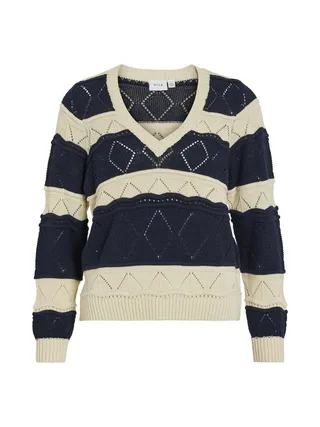 Pull Beige/Marine Femme Vila Lolise 1