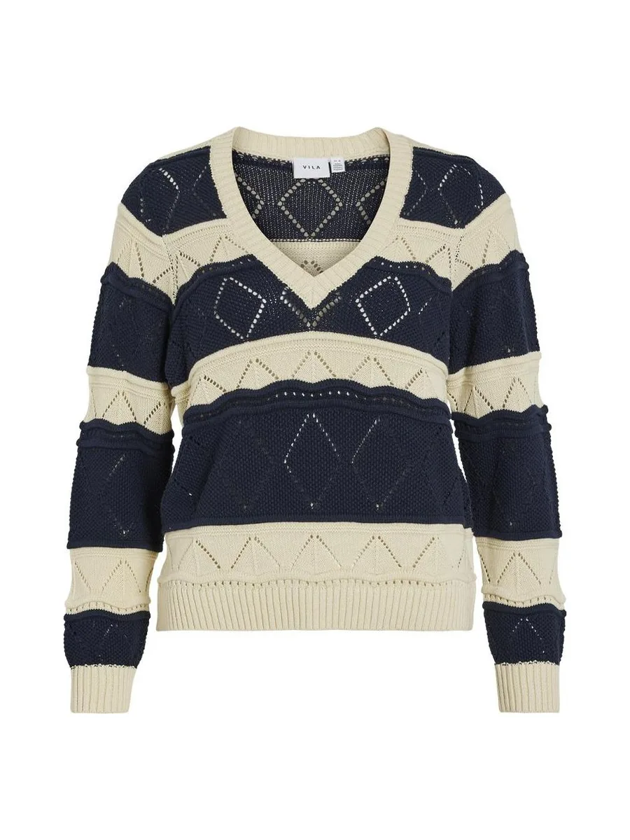 Pull Beige/Marine Femme Vila Lolise 2