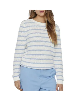 Pull Blanc/Bleu Femme Vila Vidalo Stripe 1