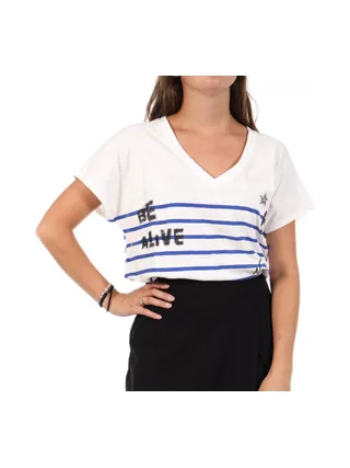 T-Shirt Blanc/Bleu Femme Tema Stripes Be Alive 1