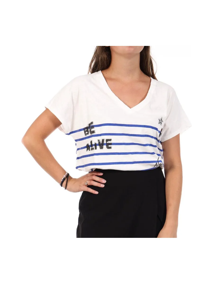 T-Shirt Blanc/Bleu Femme Tema Stripes Be Alive 2