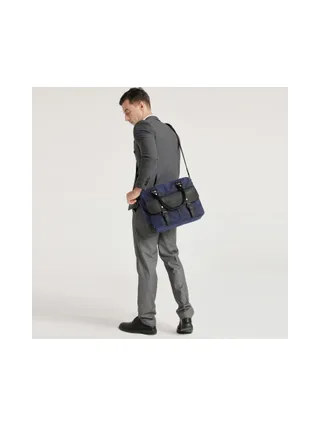 MICK - Sacoche en cuir véritable et toile enduite - Bleu 8
