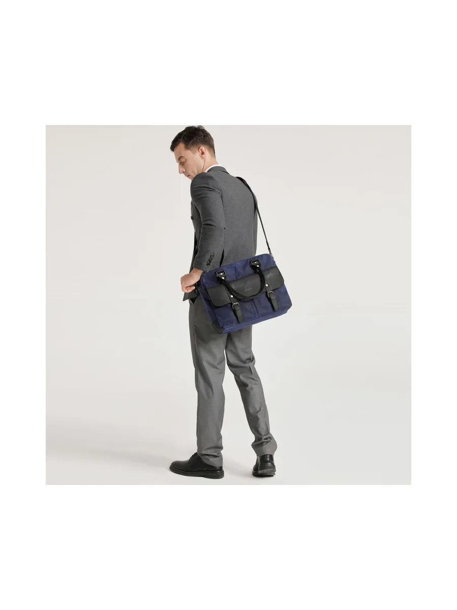 MICK - Sacoche en cuir véritable et toile enduite - Bleu 40