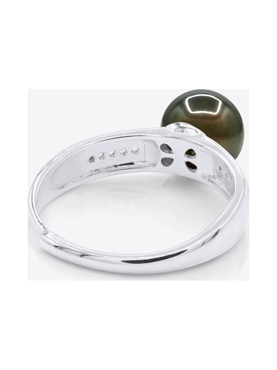 Bague Jonc Véritable Perle de Tahiti Ronde 8-9 mm — Argent 925 Millièmes Rhodié 5