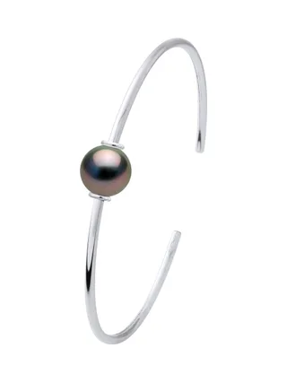 Bracelet Jonc Véritables Perles de Tahiti Rondes 9-10 mm — Argent 925 Millièmes — 20 cm 1