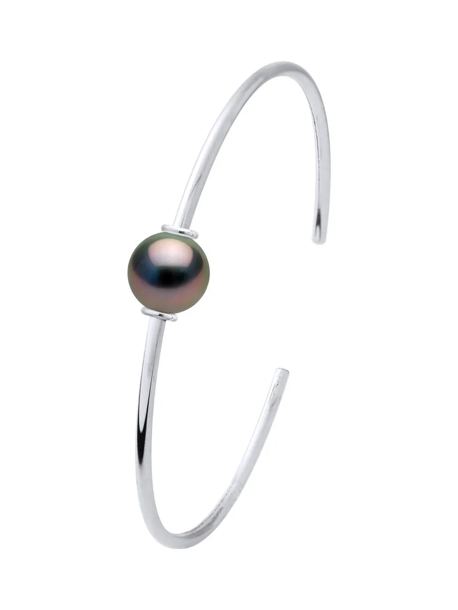 Bracelet Jonc Véritables Perles de Tahiti Rondes 9-10 mm — Argent 925 Millièmes — 20 cm 1