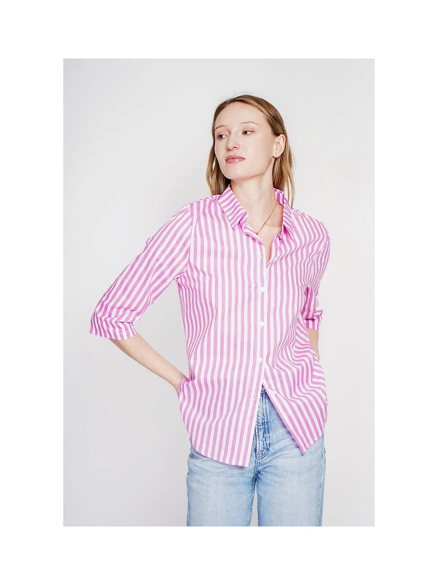 Chemise à rayure brode boutonnée devant à manches 3/4 8