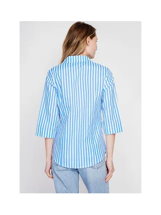 Chemise à rayure brode boutonnée devant à manches 3/4 3