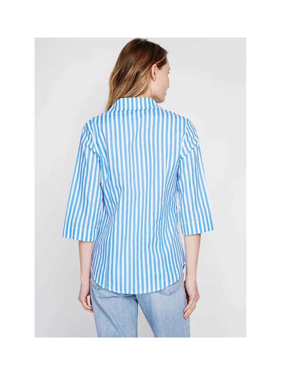 Chemise à rayure brode boutonnée devant à manches 3/4 3