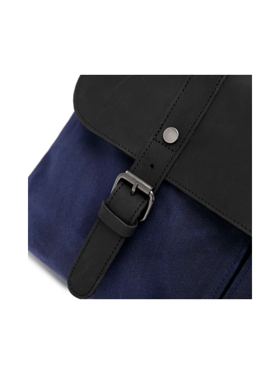 MICK - Sacoche en cuir véritable et toile enduite - Bleu 39