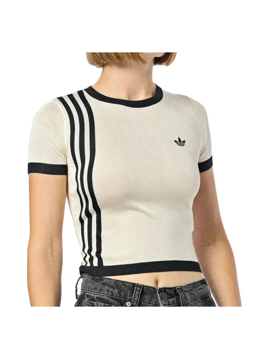 Top Ecru/Noir Femme Adidas Knitted 3s Tee 1