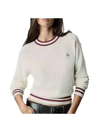 Pull Beige/Rouge Femme Calvin Klein Jeans Woven Label 1