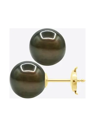 Boucles d'Oreilles Véritables Perles de Tahiti Rondes 10-11 mm — Or Jaune 375 Millièmes 5