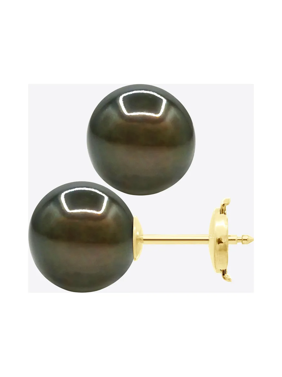 Boucles d'Oreilles Véritables Perles de Tahiti Rondes 10-11 mm — Or Jaune 375 Millièmes 5