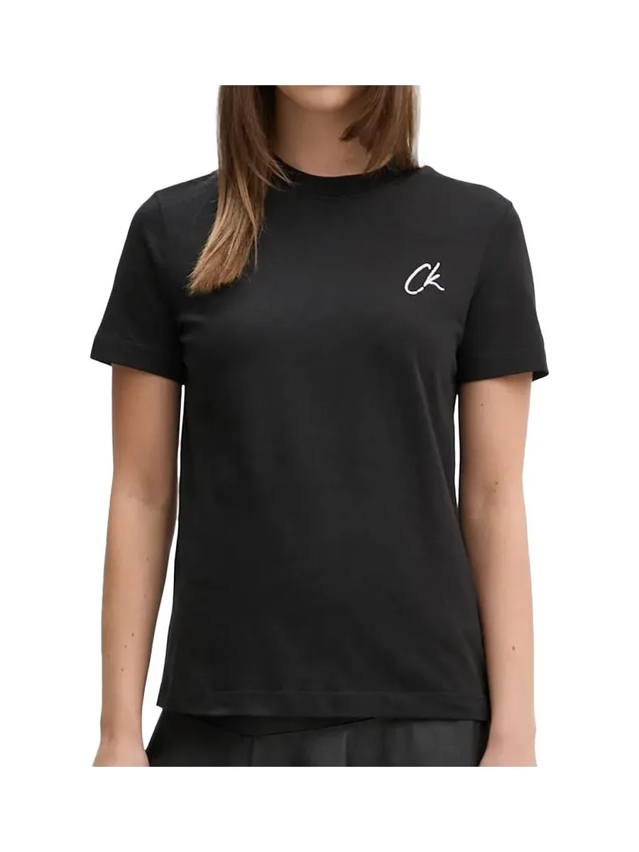 T-shirt Noir Femme Calvin Klein Jeans Embroidered 1