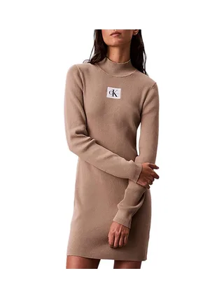 Robe Marron Calvin Klein Jeans Neck Mini Dress 1