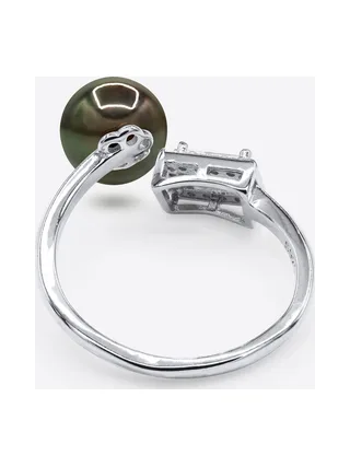 Bague Véritable Perle de Tahiti Ronde 8-9 mm — Argent 925 Millièmes Rhodié 5
