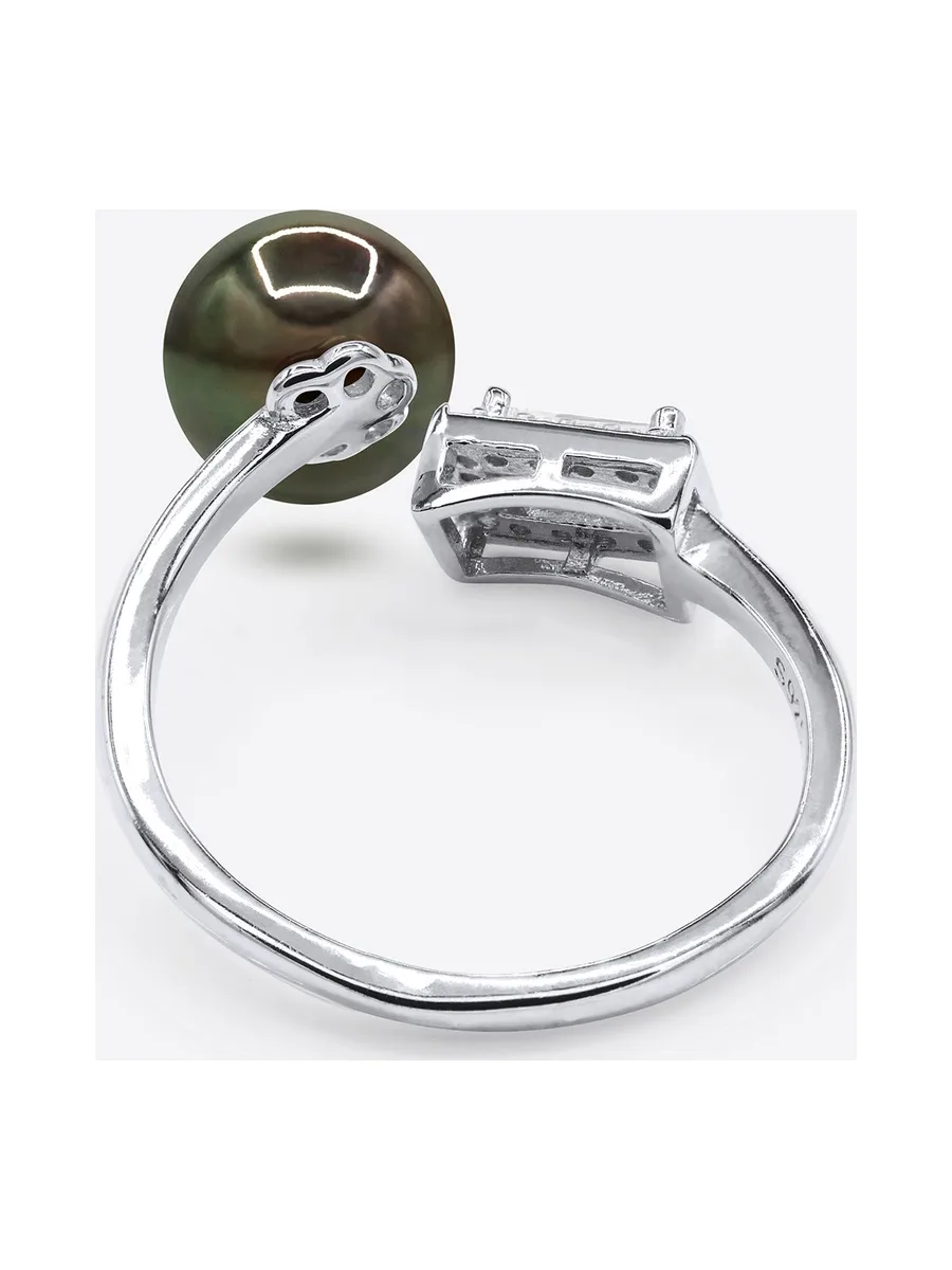 Bague Véritable Perle de Tahiti Ronde 8-9 mm — Argent 925 Millièmes Rhodié 5