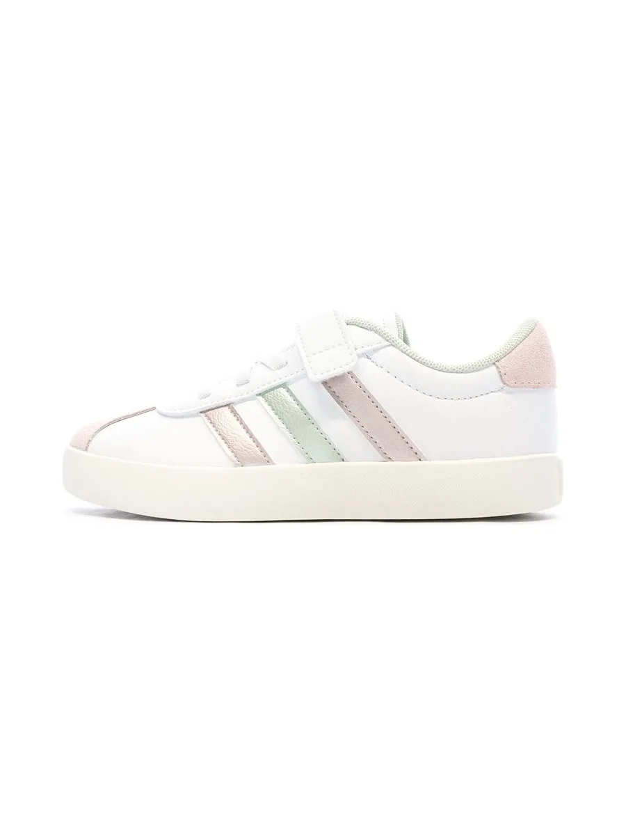 Baskets Blanches/Roses Fille Adidas Vl Court 1