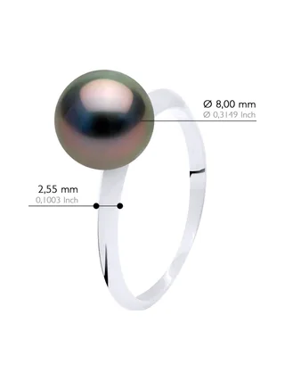 Bague Jonc Véritable Perle de Tahiti Ronde 8-9 mm — Or Blanc 375 Millièmes 3