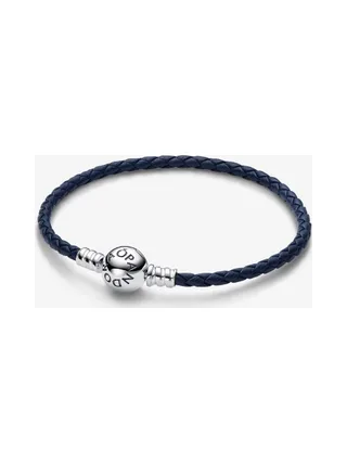 Pandora - Bracelet Moments Rond Clasp Braided Leather bleu 1