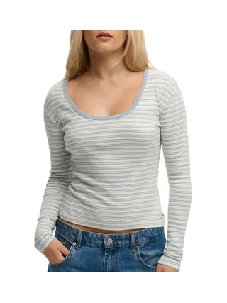 T-shirt Manches Longues Bleu/Blanc à Rayures Femme Superdry Striped 1