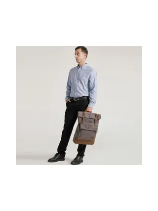 JACK - Sac à dos en cuir véritable et toile enduite - Bleu 21