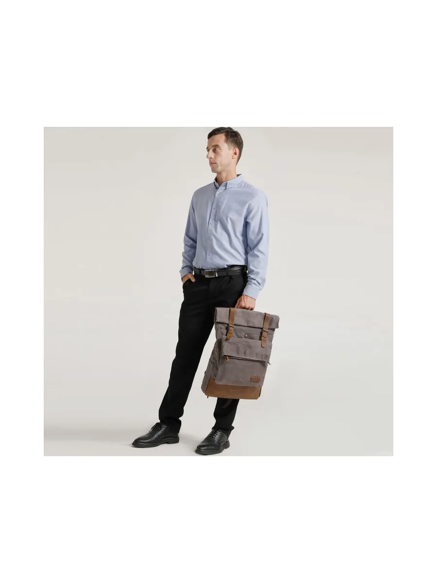 JACK - Sac à dos en cuir véritable et toile enduite - Bleu 21