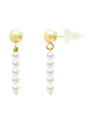 Boucles d'Oreilles Véritables Perles de Culture d'Eau Douce Rondes 3-4 mm — Or Jaune 375 Millièmes 1