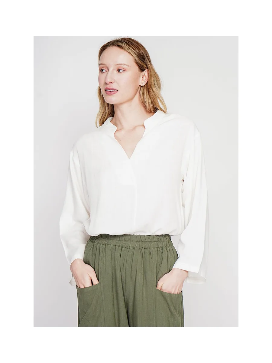 Blouse coupe ample col V en type polo à manches courtes 6