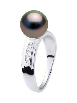 Bague Jonc Véritable Perle de Tahiti Ronde 8-9 mm — Argent 925 Millièmes Rhodié 4
