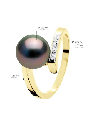Bague Véritable Perle de Tahiti Ronde 8-9 mm Diamant 0.04 ct — Or Jaune 375 Millièmes 2