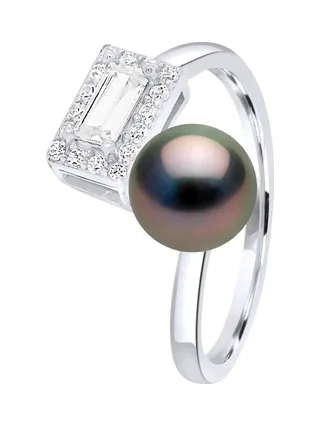 Bague Véritable Perle de Tahiti Ronde 8-9 mm — Argent 925 Millièmes Rhodié 4