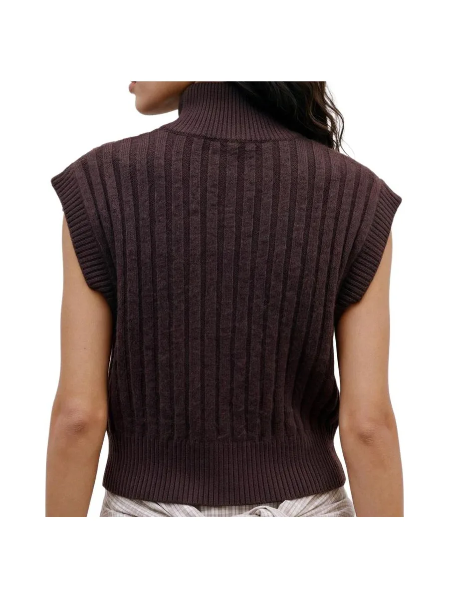 Gilet sans manches maille femme Marron Vero Moda Highneck 3