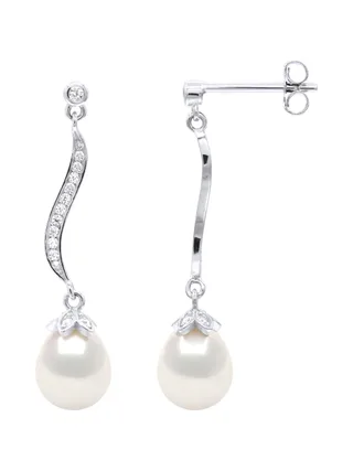 Boucles d'Oreilles Pendantes Véritable Perle d'Eau Douce Ovale 7-8 mm — Argent 925 Millièmes Rhodié 1