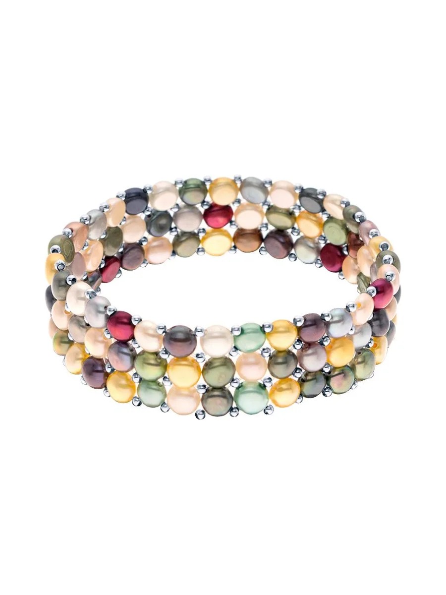 Bracelet 3 Rangs Véritables Perles d'Eau Douce Boutons 3-4 mm — Argent 925 Millièmes — 17 cm 1