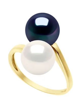 Bague Toi & Moi Véritables Perles d'Eau Douce Rondes 8-9 mm — Or Jaune 375 Millièmes 4