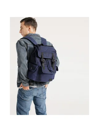 BILL - Sac à dos en cuir véritable et toile enduite - Bleu 9