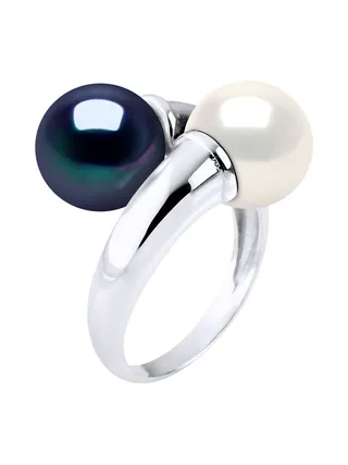 Bague Toi & Moi Véritables Perles d'Eau Douce Rondes 9-10 mm — Argent 925 Millièmes Rhodié 2