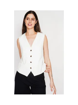 Gilet de costume court sans manches en lin doublé 2