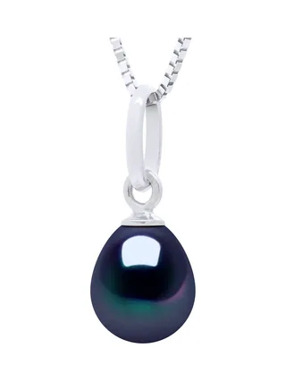 Pendentif Bélière Articulée Véritable Perle d'Eau Douce Poire 6-7 mm — Or Blanc 375 Millièmes 1