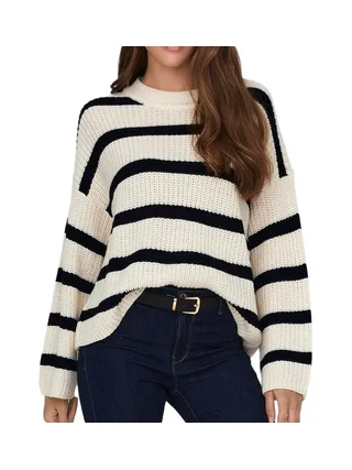 Pull Blanc/Noir Femme JDY Stripe Pullover 1